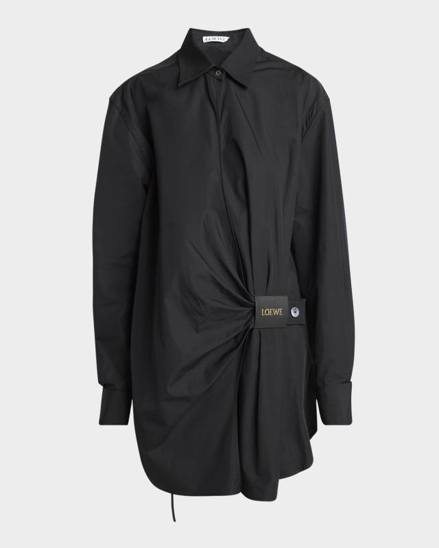 Draped Poplin Mini Shirtdress